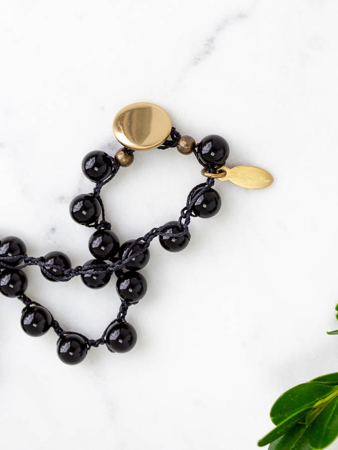 Gold Vintage Equestrian Button Necklace with Black Onyx