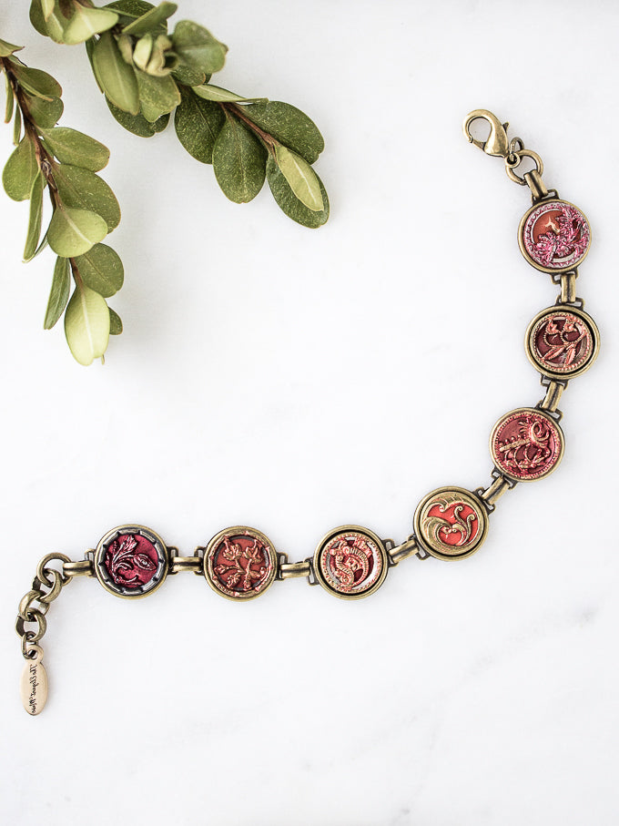 7 Antique Button Bracelet-Rose Red