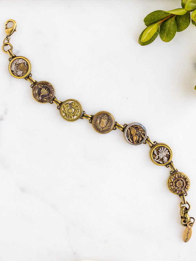 7 Antique Button Bracelet-Gold Thistles