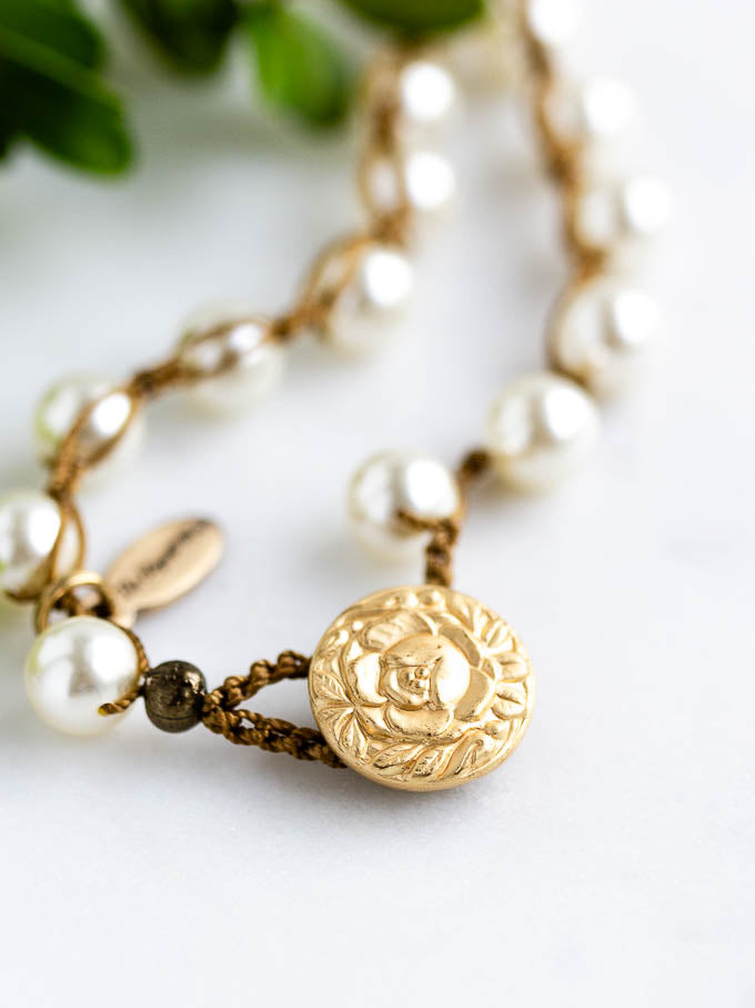 30" Long Antique Button Medallion Necklace