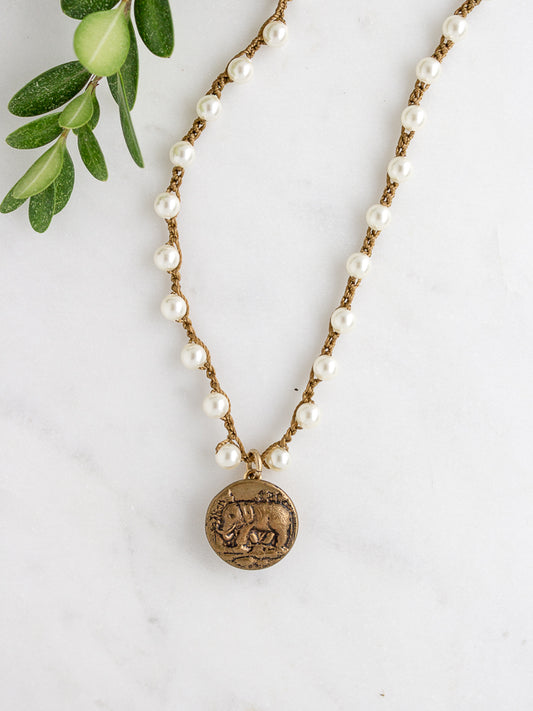 Elephant Petite Antique Button Necklace