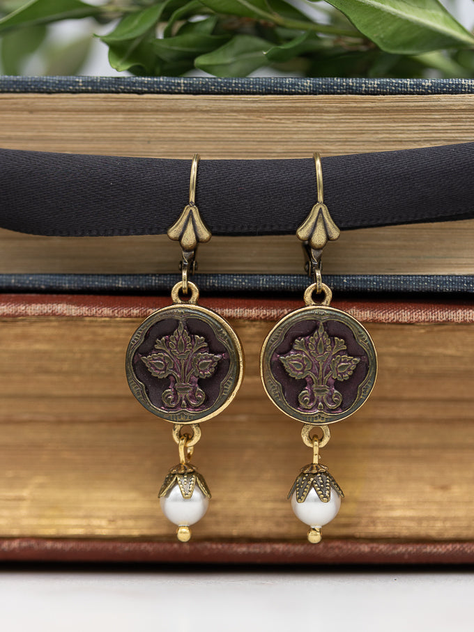 Floral Petite Antique Button Earrings