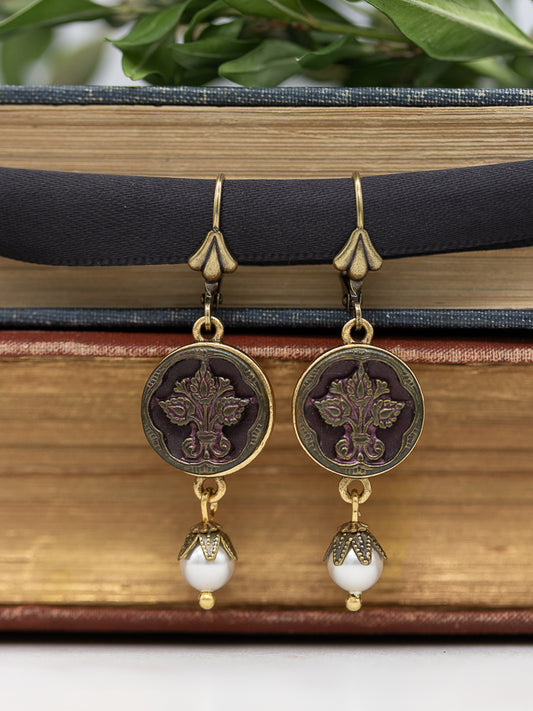Floral Petite Antique Button Earrings