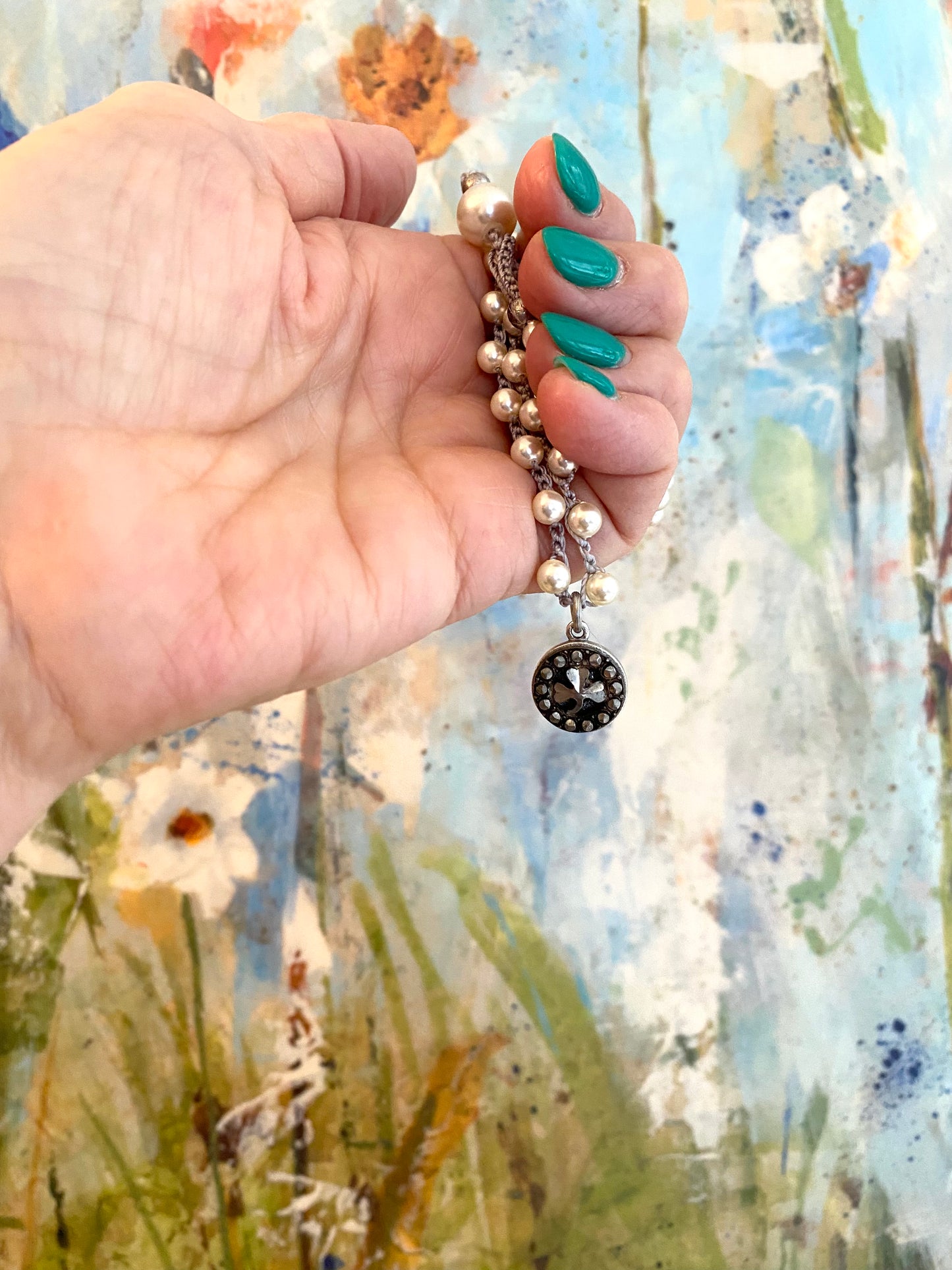Petite Shamrock Antique Button Necklace