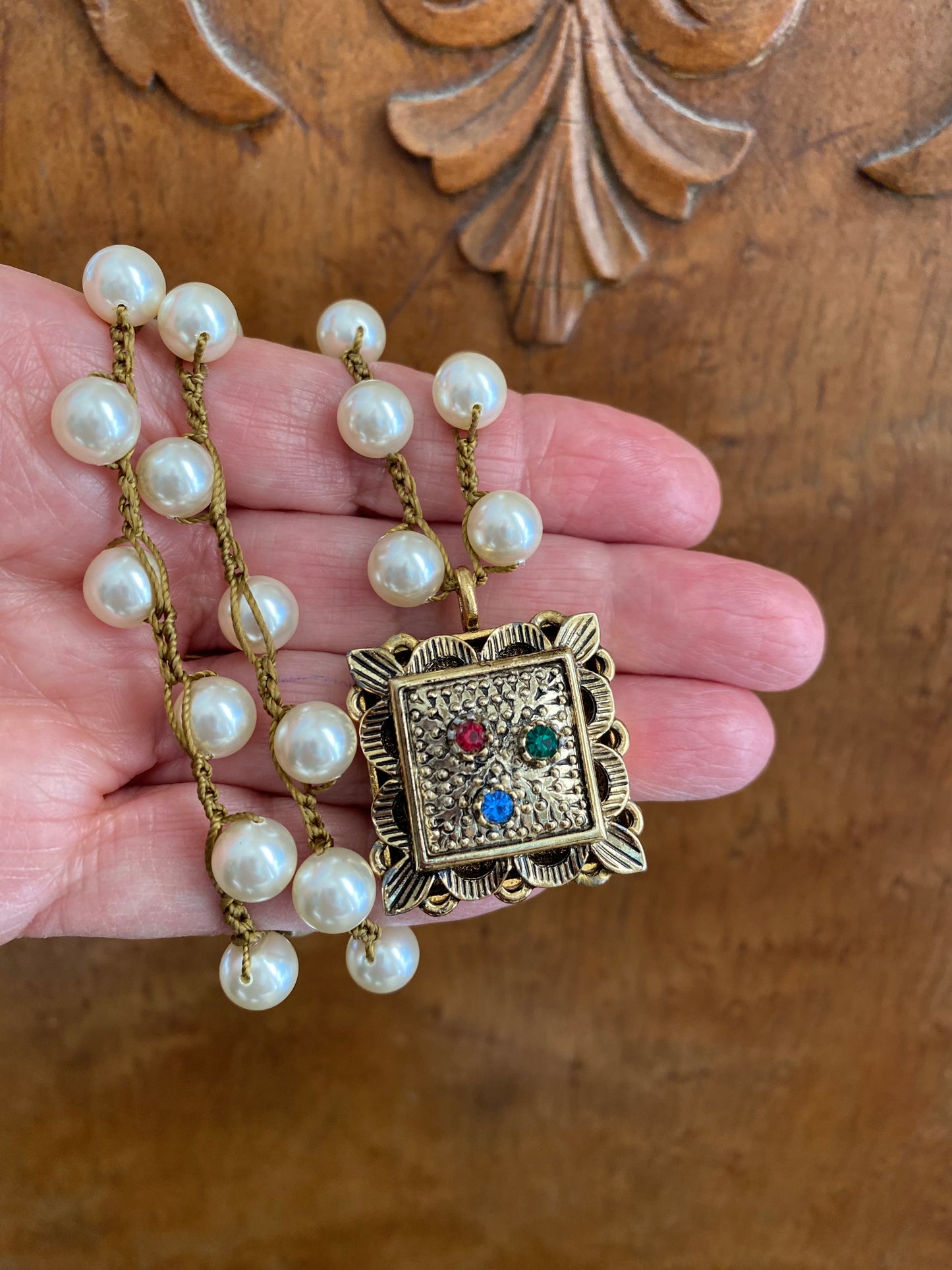 Repurposed Vintage Square Pendant Necklace