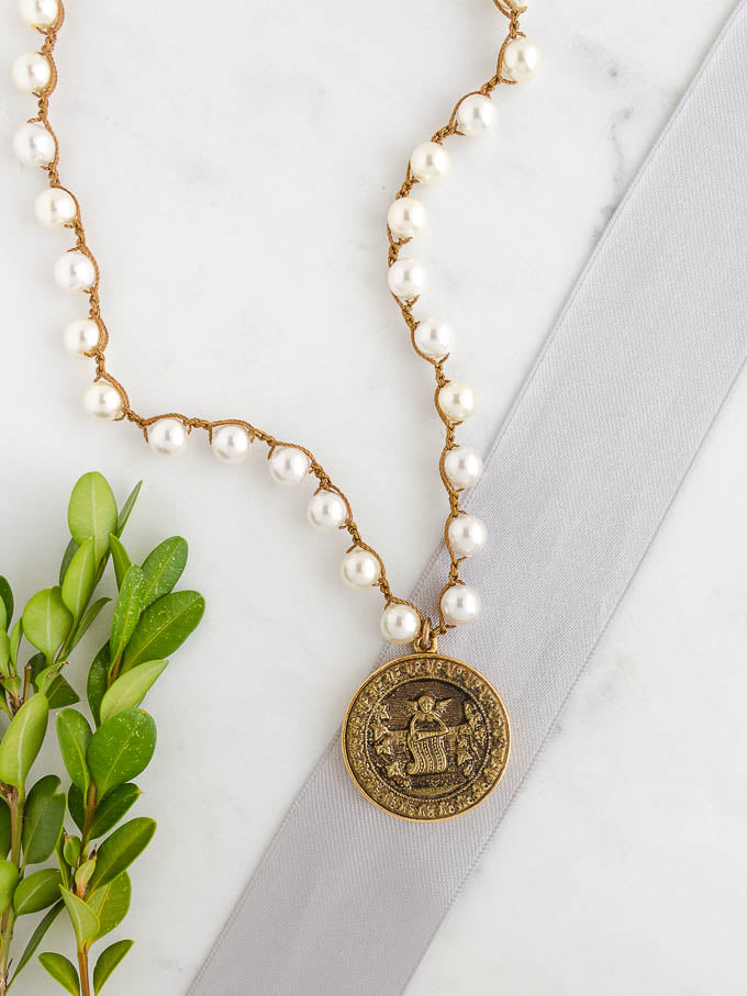 One-of-A-Kind Long Antique Cupid Button Necklace