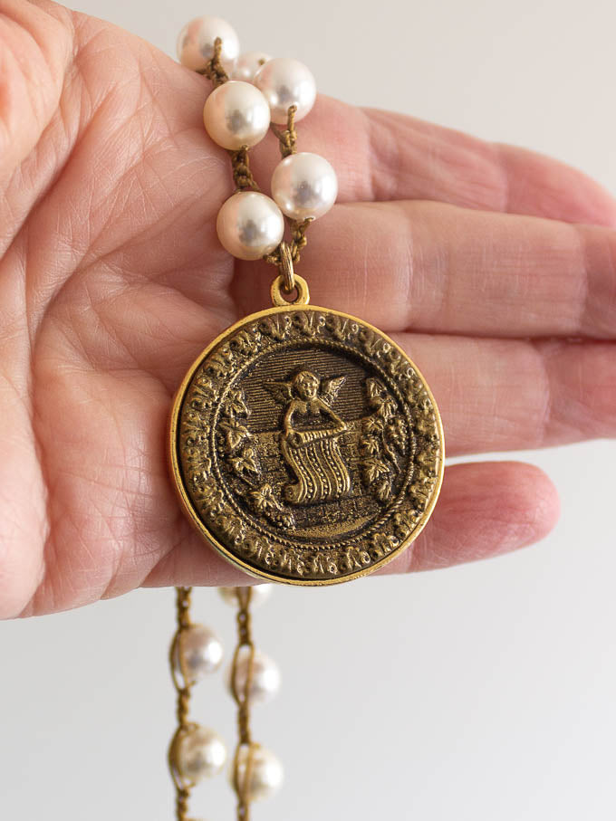 One-of-A-Kind Long Antique Cupid Button Necklace