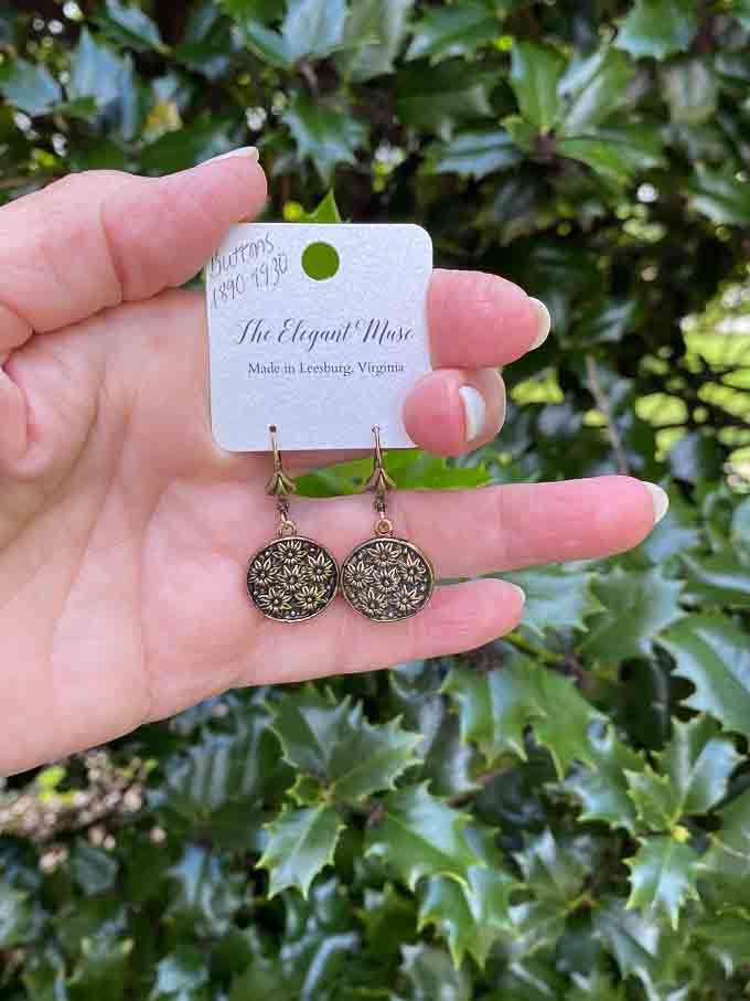 Petite Sunflower Antique Button Earrings