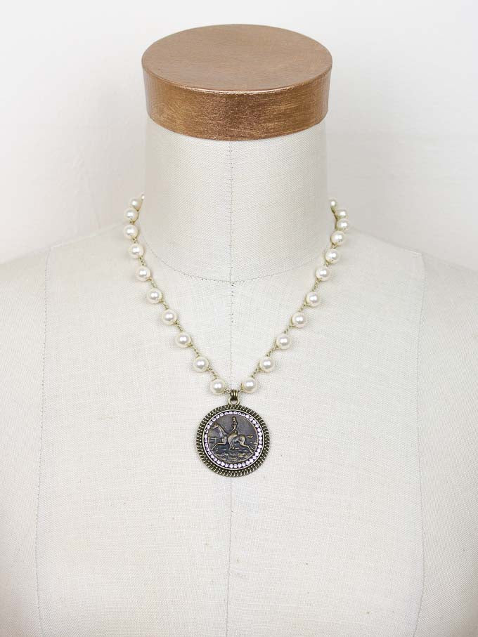 Victorian Lady Horse Antique Button Necklace