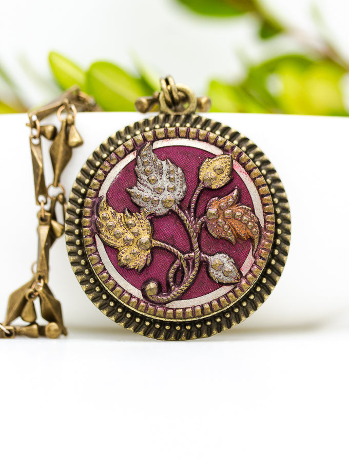 Leaves Antique Button Necklace with Chain