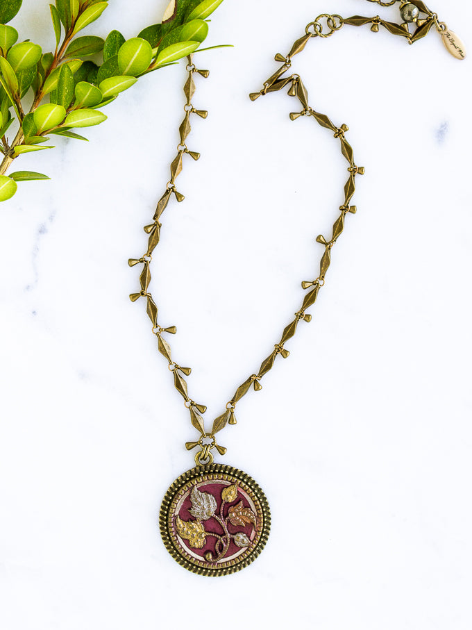 Leaves Antique Button Necklace with Chain
