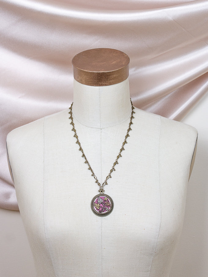 Leaves Antique Button Necklace with Chain