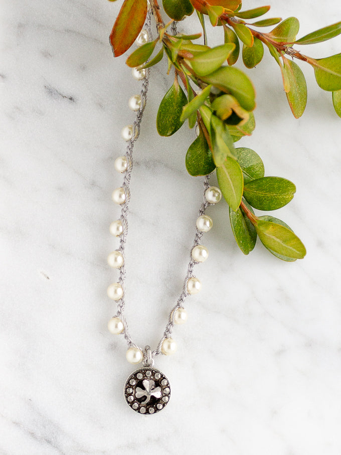 Petite Shamrock Antique Button Necklace