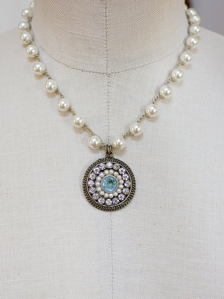 Sky Blue & Pearl Medium Vintage Necklace