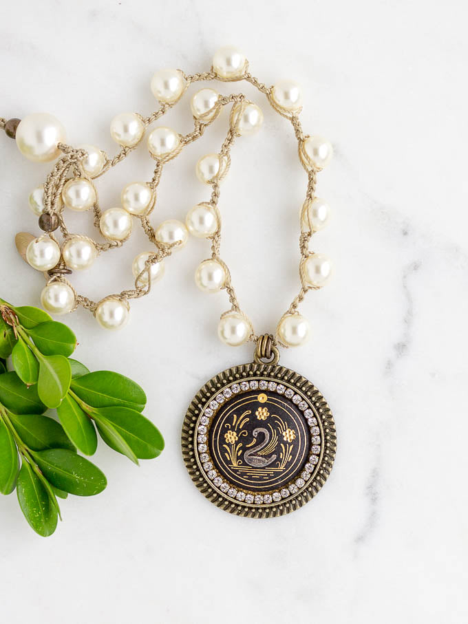 Upcycled Vintage Black Shakudo Swan Necklace