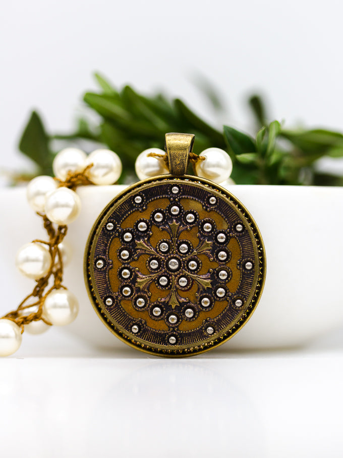 30" Long Antique Button Medallion Necklace