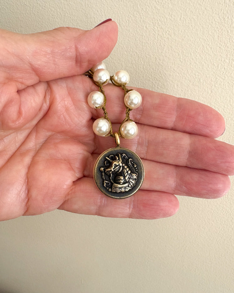 Antique Unicorn Button Necklace