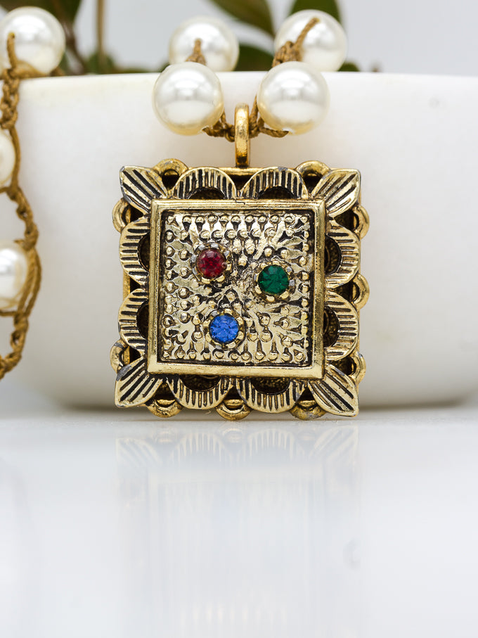 Repurposed Vintage Square Pendant Necklace