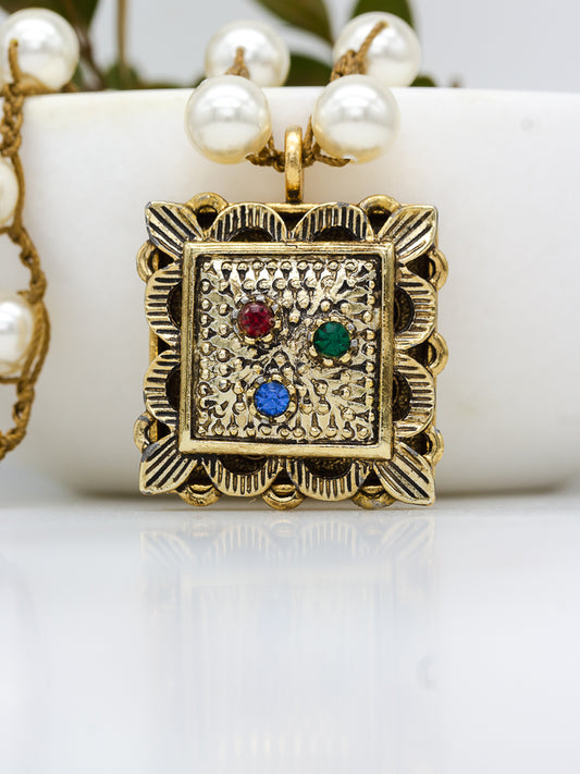 Repurposed Vintage Square Pendant Necklace