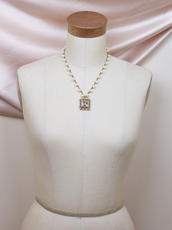 Repurposed Vintage Square Pendant Necklace