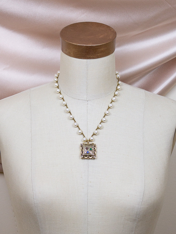 Repurposed Vintage Square Pendant Necklace