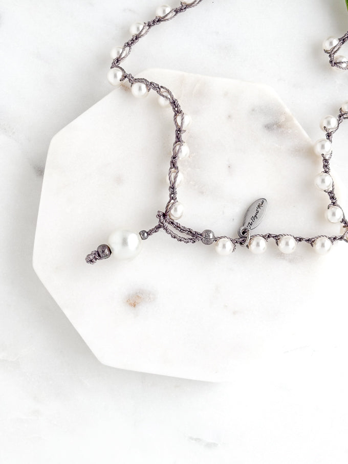 Vintage Silver Cross Pearl Necklace