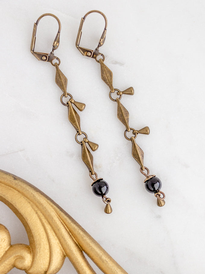Vintage Style Earrings with Black Jasper