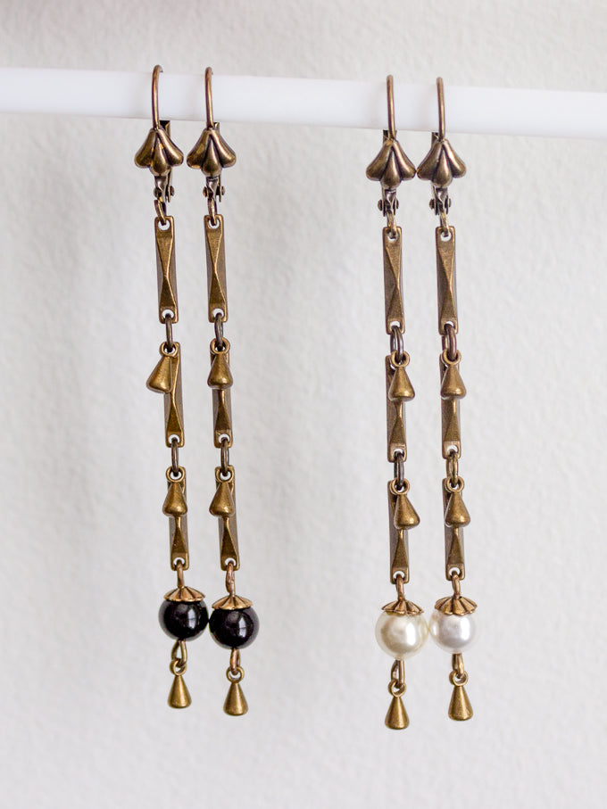 Vintage Style Earrings with Black Jasper