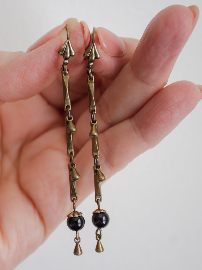Vintage Style Earrings with Black Jasper