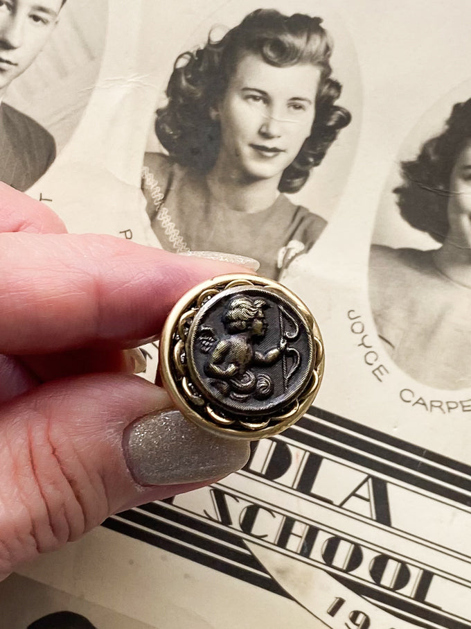 Cupid Antique Button Adjustable Statement Ring
