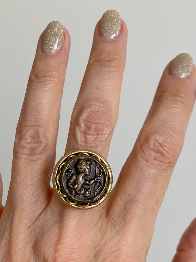 Cupid Antique Button Adjustable Statement Ring