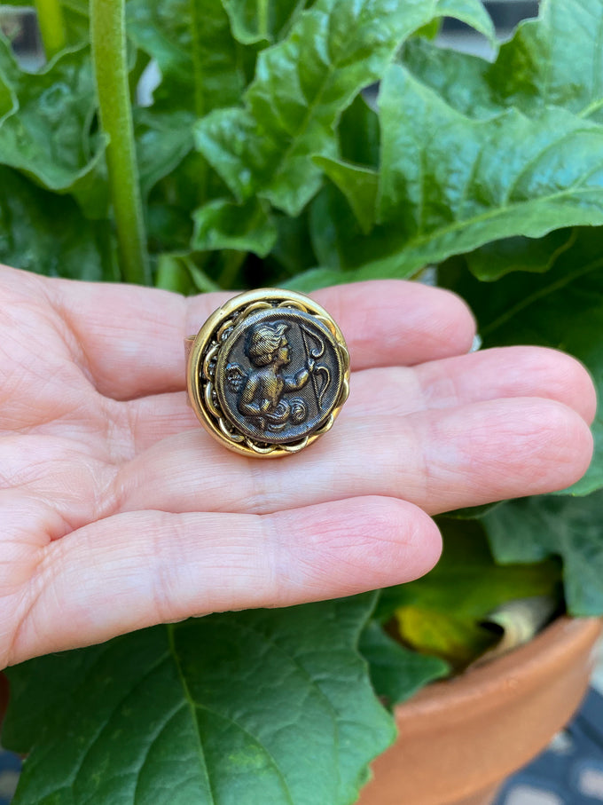 Cupid Antique Button Adjustable Statement Ring