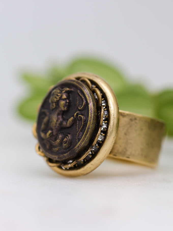 Cupid Antique Button Adjustable Statement Ring