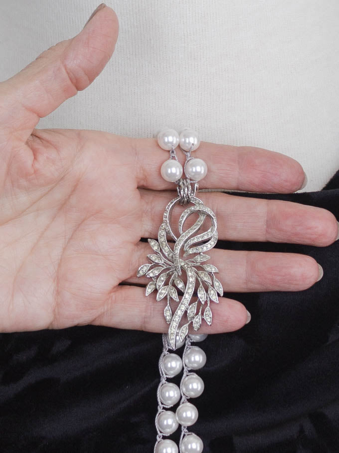 Repurposed Vintage Rhinestone Leaves Necklace