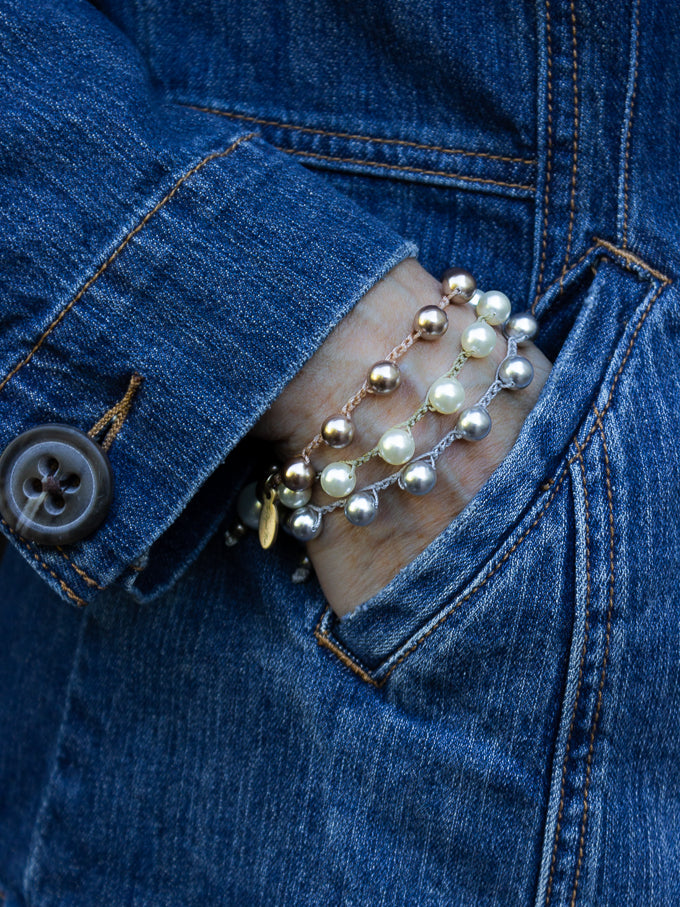 Handstitiched Champagne Gold Pearl Bracelet