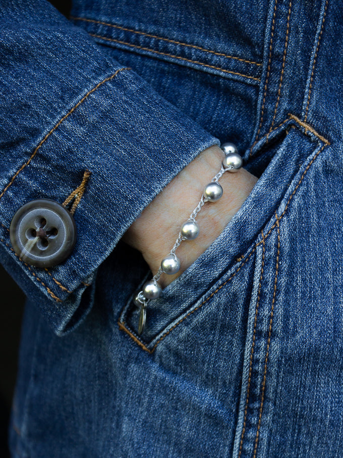 Handstitiched Frosted Silver Pearl Bracelet