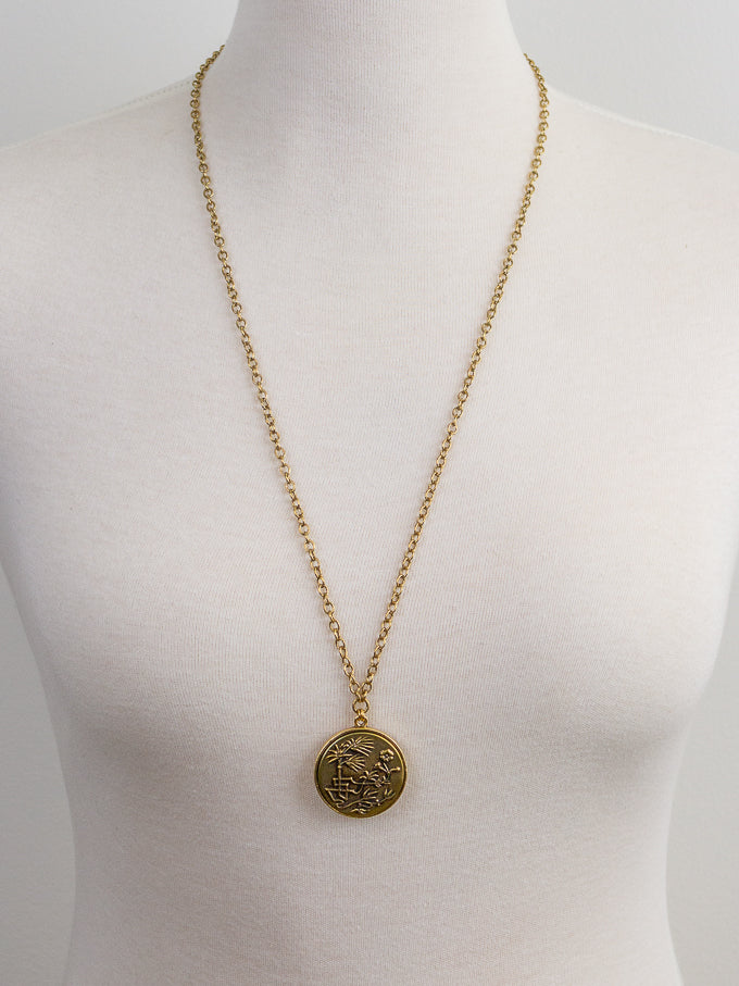 Palm Leaf Floral Antique Button Necklace