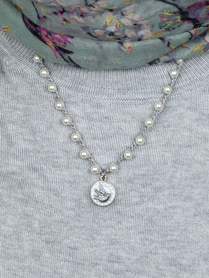 Petite Antique Bird Button Necklace