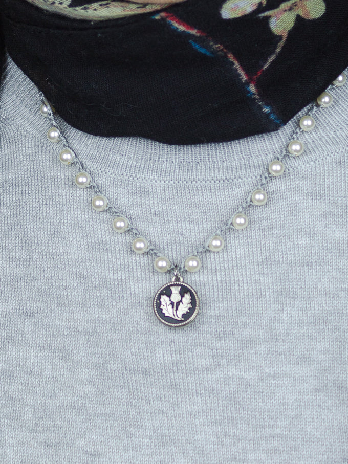 Petite Antique Thistle Button Necklace