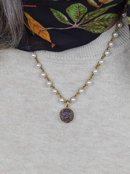 Petite Antique Button Clover Necklace