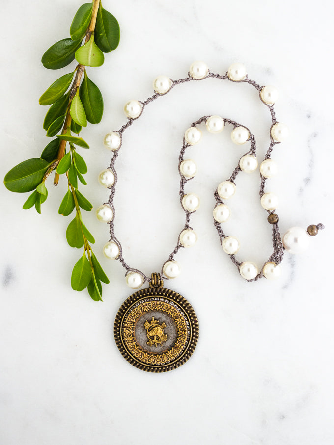 Antique Sporting Button with Dog & Horn Necklace
