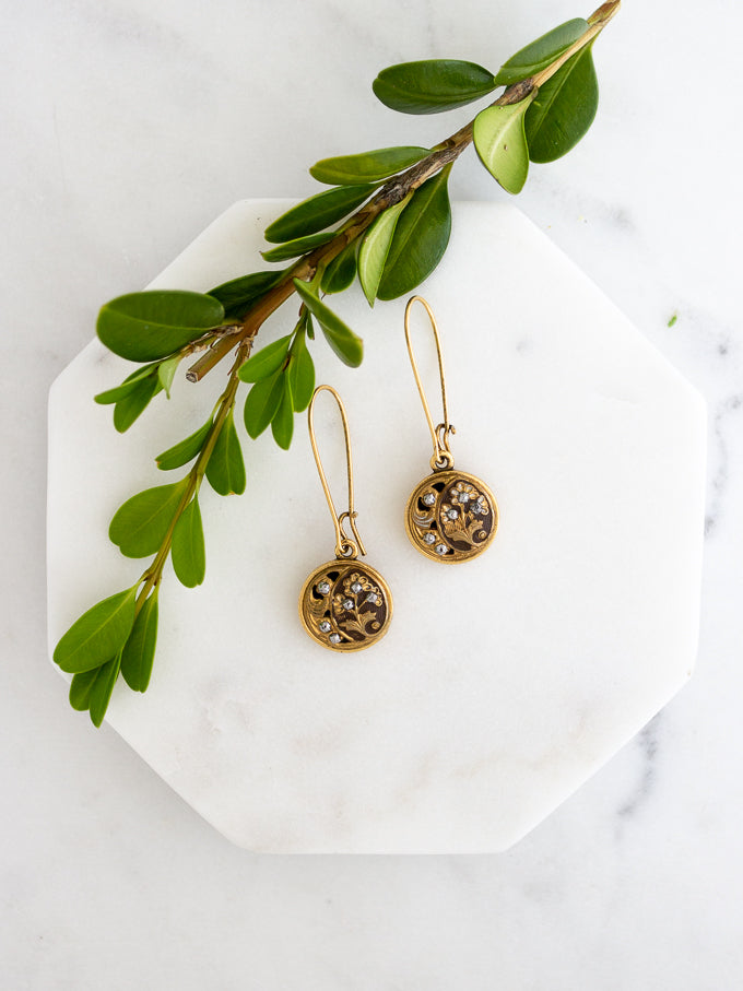 Petite Antique Victorian Button (c. 1890-1910) Floral Earrings