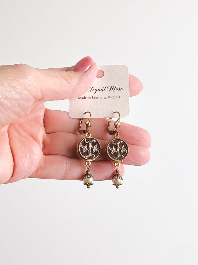 Petite Antique Perfumed Button (c.1890-1910) Earrings with Pearl Drops