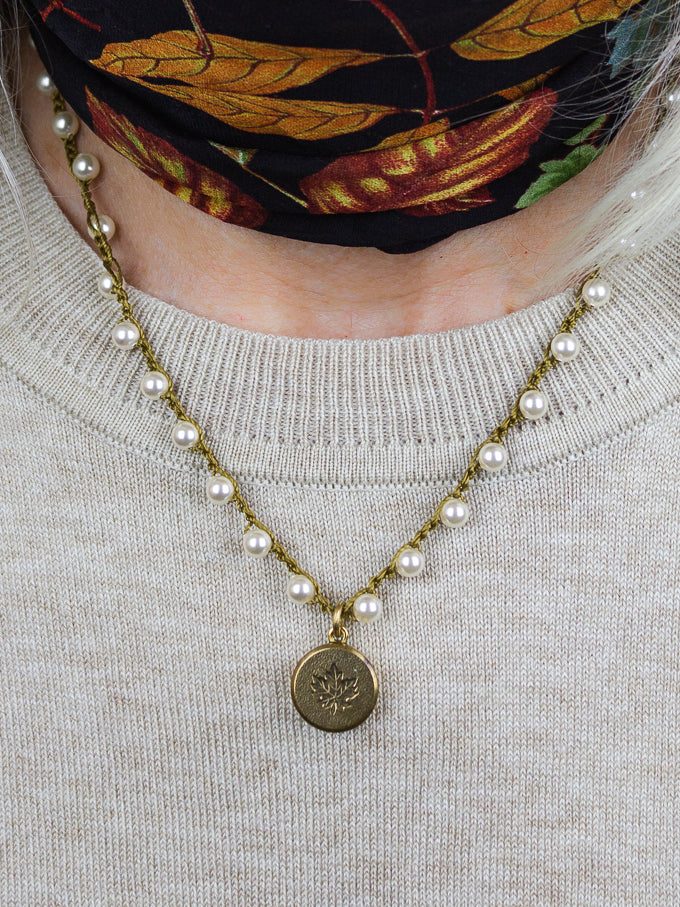Petite Antique Button Leaf Necklace