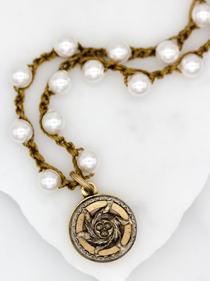 bird nest antique button neckace