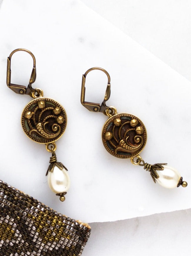 antique button cornucopia earrings