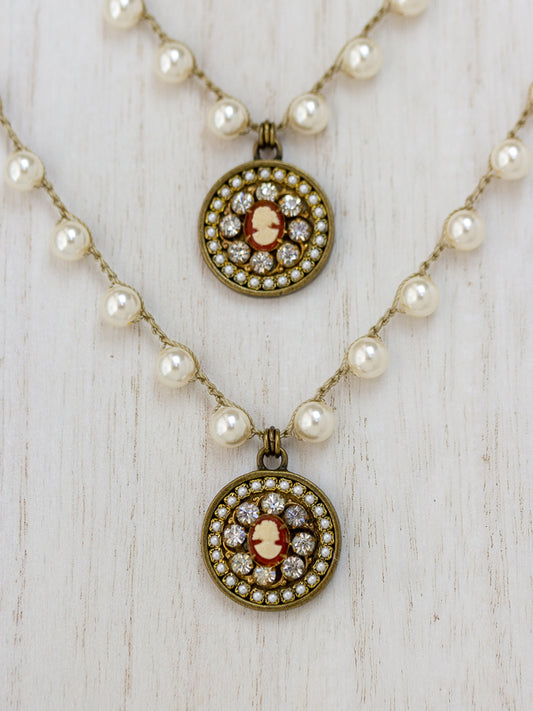 Repurposed Vintage Cameo Pearl Necklaces