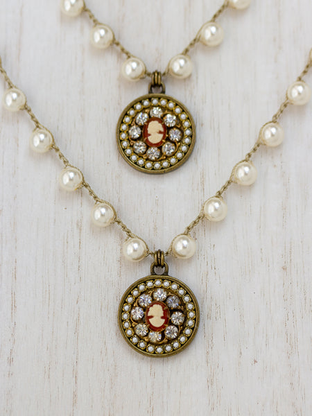 Repurposed Vintage Cameo Pearl Necklaces