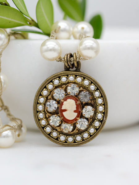 Repurposed Vintage Cameo Pearl Necklaces