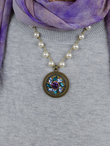 Amethyst & Teal Vintage Repurposed Pearl Necklace